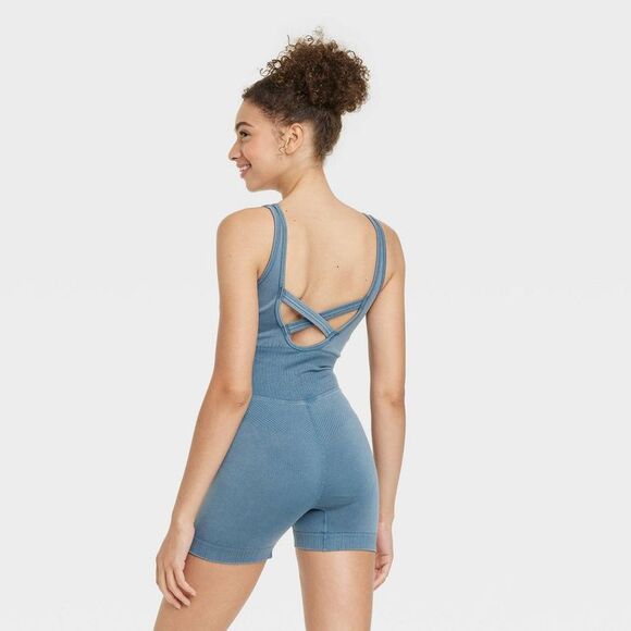JoyLab - Women's Seamless Short Bodysuit - JoyLab Gray Blue - Picture 2 of 3